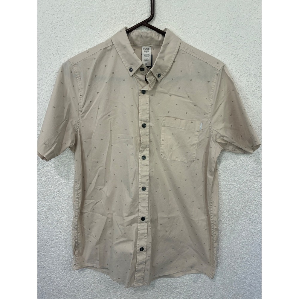 Vuori Bridge Button Down Shirt Mens Small Tan Arrow Print Short Sleeve V150